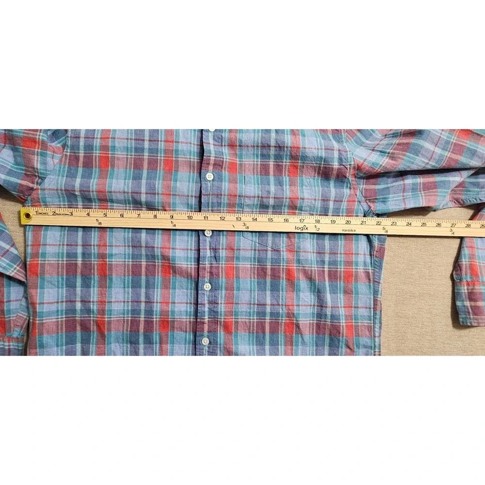 J Crew Mens Heathered Cotton Plaid Button Down Shirt‎ Blue Red Large 47166 HO 17